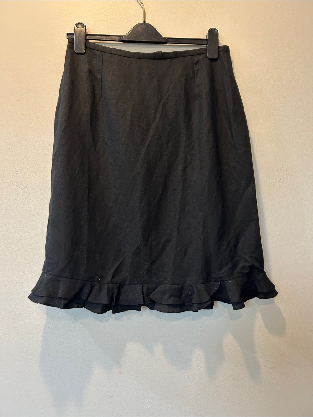 Black Ruffle-Hem Midi Skirt